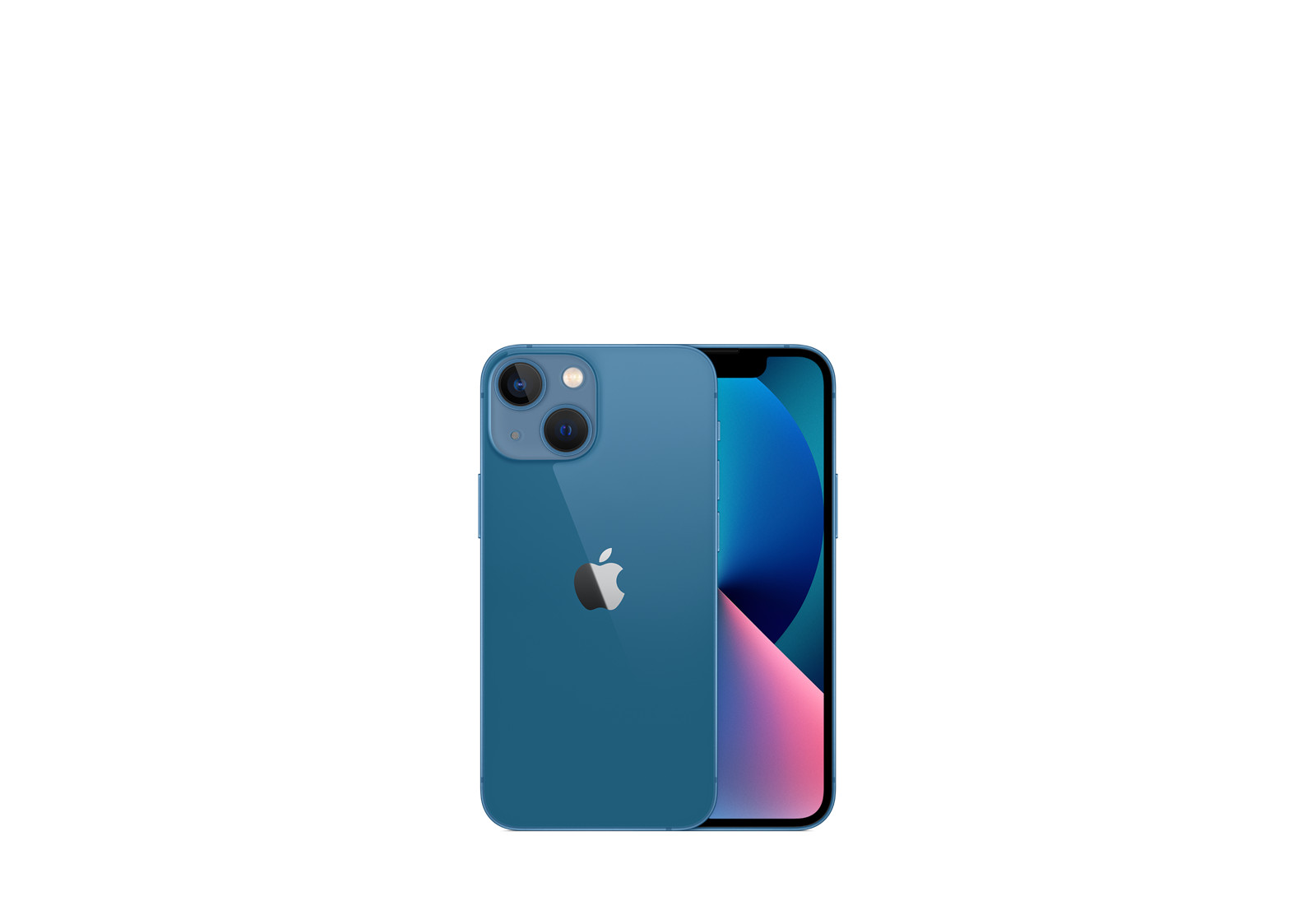 iPhone 13 mini in Blue, front and back
