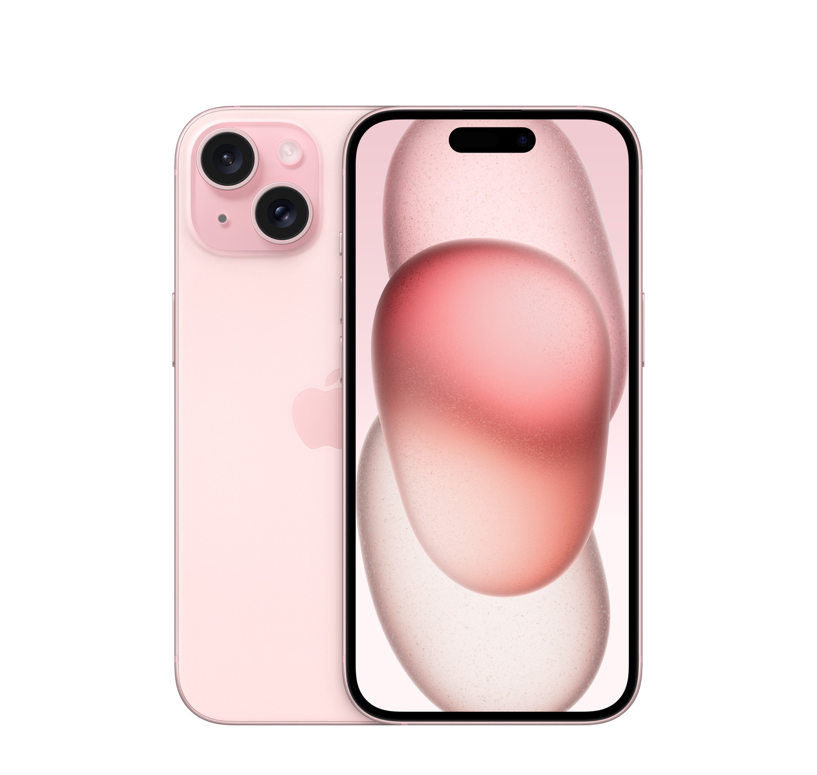 iPhone 15 in Pink, front and back
