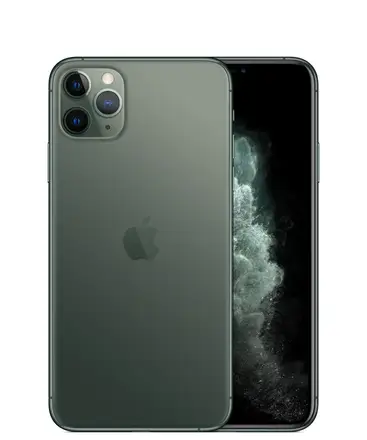 iPhone 11 Pro Max in Midnight Green, front and back