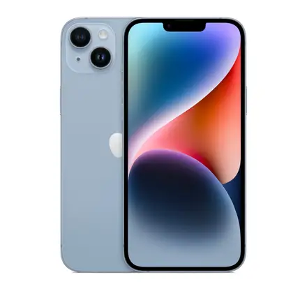iPhone 14 Plus in Blue, front and back